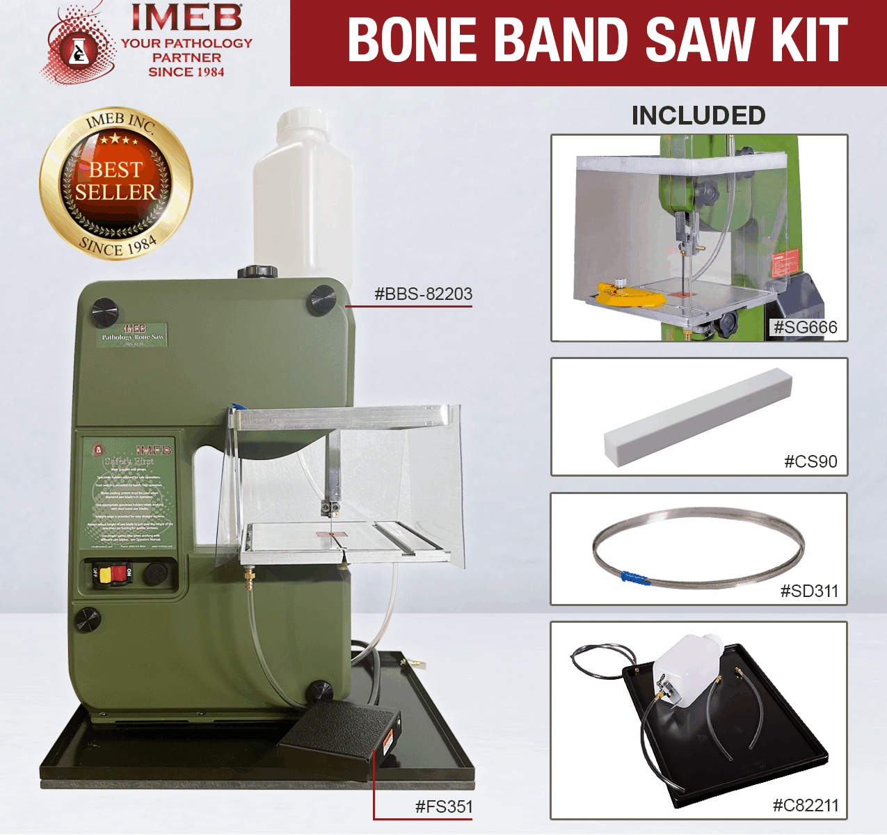 Bone band saw kit with a cleaning stone, shield, diamond blade, and cooler