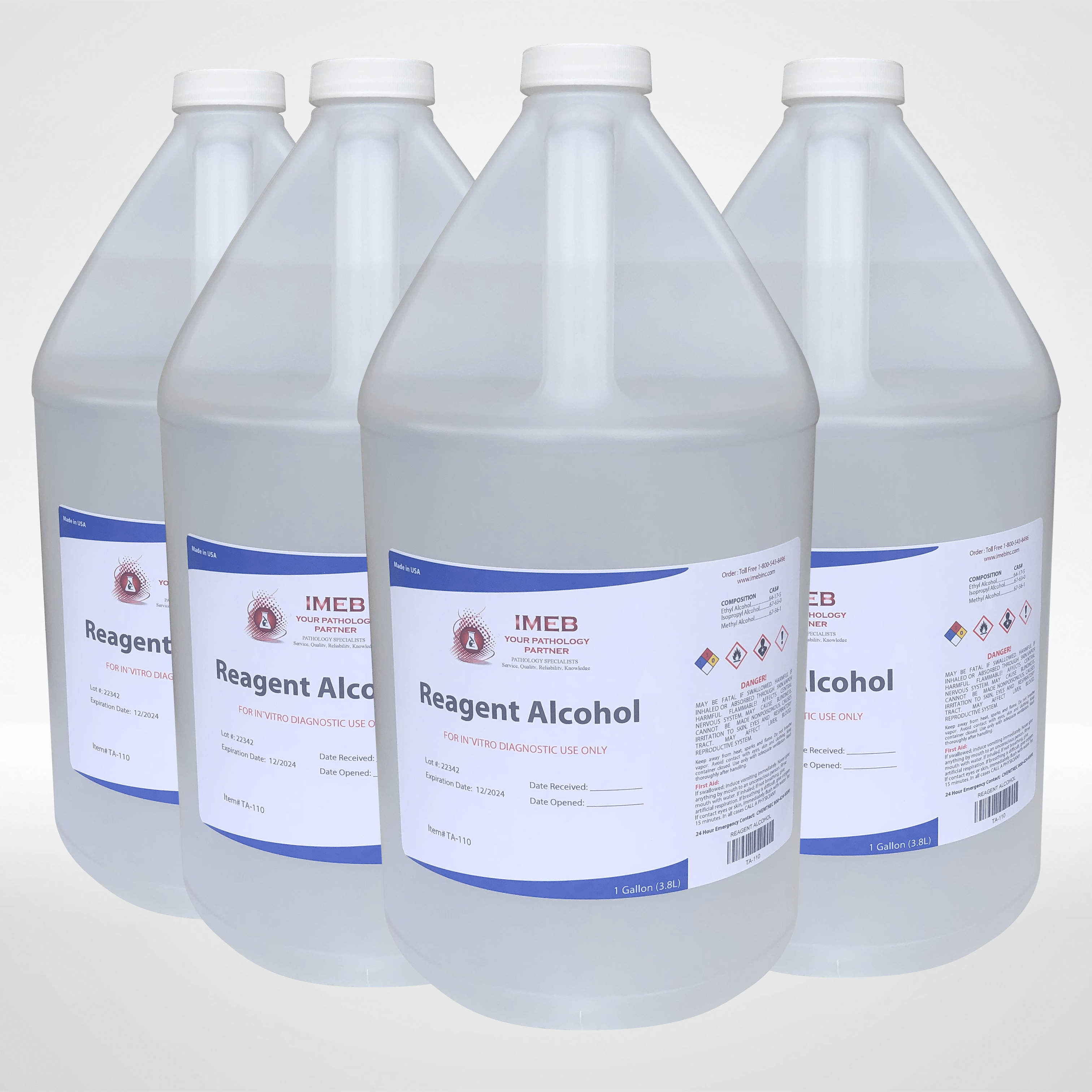 100 Percent Reagent Alcohol - 4 Bottles - i Gallon Each