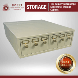 Tek-Select® Metal Slide Storage Cabinets provide affordable, sturdy slide storage. These cabinets feature convenient pull knob drawers with metal dividers. Removable drawers feature ball suspension design to prevent accidental pull out.